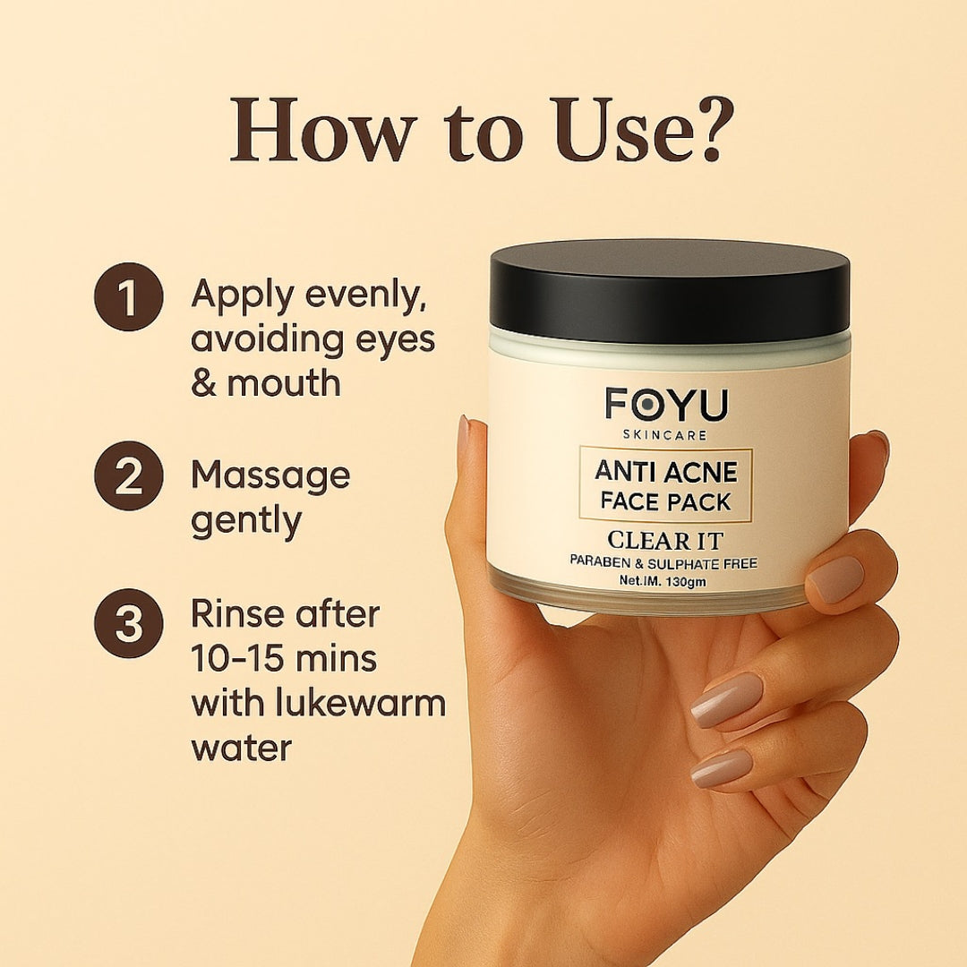 FOYU Skincare Anti Acne Face Pack, Controls Acne & Reduces Inflammation, For All Skin Types, Paraben & Sulphate Free, 100g