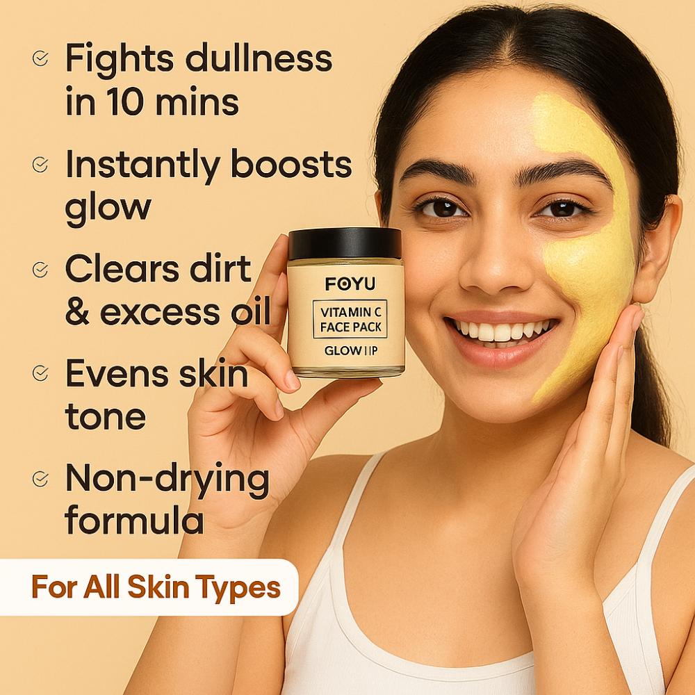 FOYU Skincare Vitamin C Face Pack, Brightening & Dark Spot Reduction, All Skin Types, Paraben & Sulphate Free, 100g