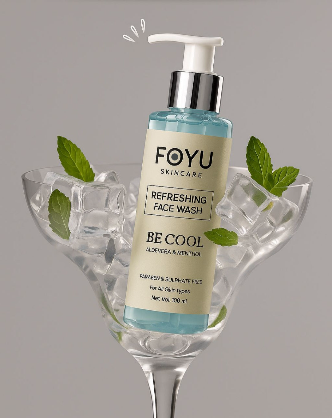 FOYU Skincare | "Be Cool" Refreshing Face Wash | Cooling & Refreshing Cleanse | Aloe Vera and Menthol, Paraben-Free, 100 ml