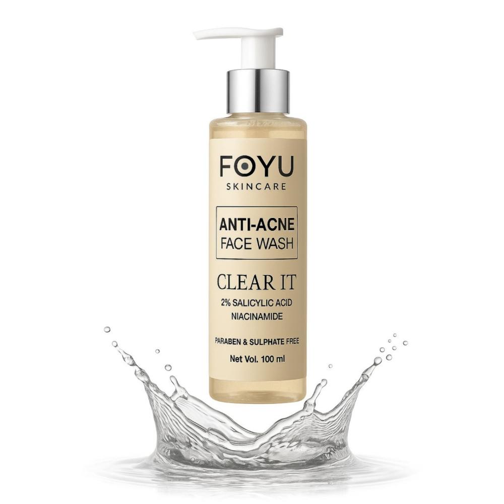 FOYU Skincare Anti-Acne Face Wash 100ml Bottle with 2% Salicylic Acid and Niacinamide