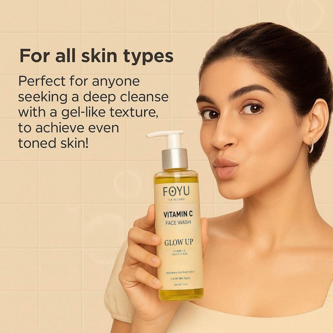 FOYU Skincare's Vitamin C "GLOW UP" Face Wash, With 2% Salicylic Acid, For Glowing & Rejuvenating Skin, Paraben & Sulphate Free, 100ml