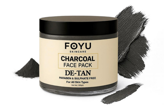 FOYU Charcoal De-Tan Face Pack, Removes Tan & Purifies Skin, Paraben & Sulphate Free, For All Skin Types, 100g