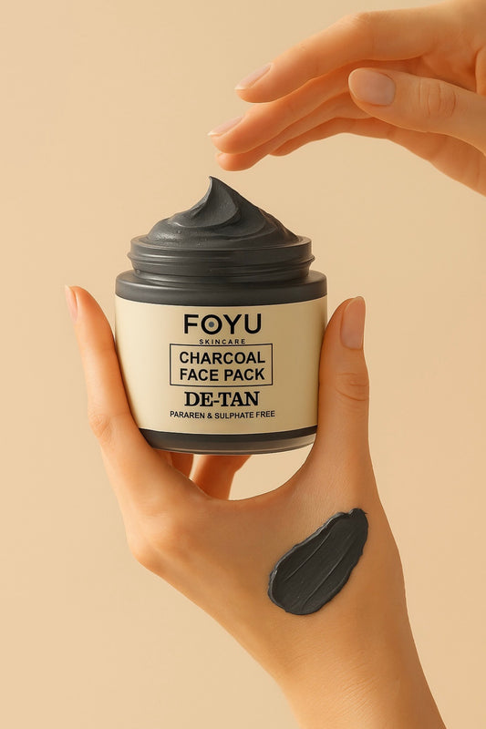 FOYU Charcoal De-Tan Face Pack, Removes Tan & Purifies Skin, Paraben & Sulphate Free, For All Skin Types, 100g