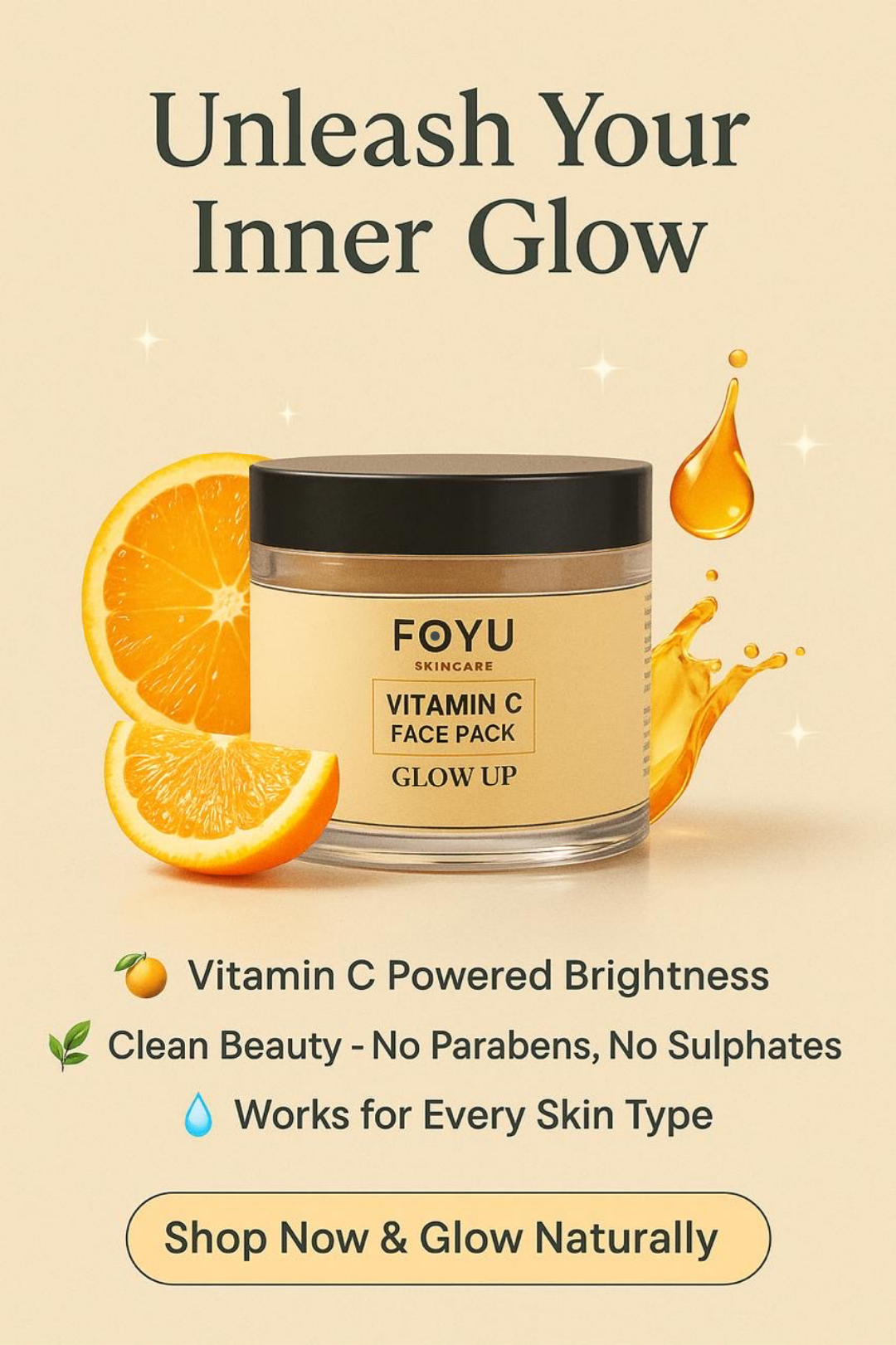 FOYU Skincare Vitamin C Face Pack, Brightening & Dark Spot Reduction, All Skin Types, Paraben & Sulphate Free, 100g
