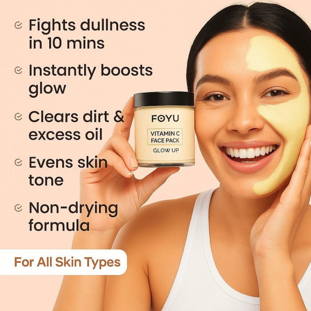 FOYU Skincare Vitamin C Face Pack, Brightening & Dark Spot Reduction, All Skin Types, Paraben & Sulphate Free, 100g