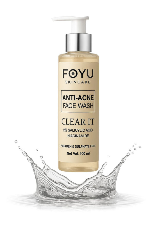 FOYU Skincare's Anti-Acne "CLEAR IT" Face Wash, with 2% Salicylic Acid and Niacinamide, Removes Pimples & Inflammation, Paraben and Sulphate Free, 100ml