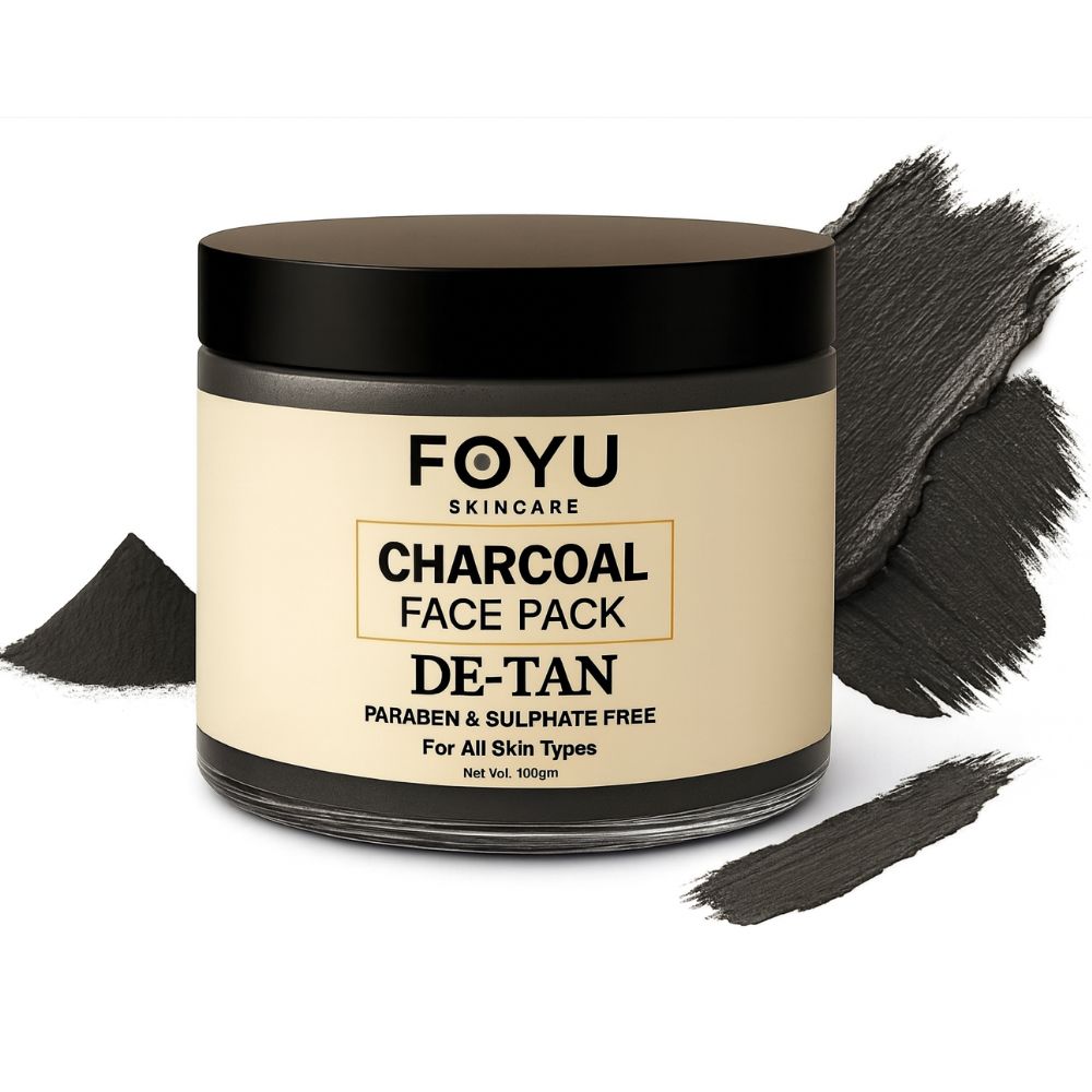 FOYU Charcoal De-Tan Face Pack, Removes Tan & Purifies Skin, Paraben & Sulphate Free, For All Skin Types, 100g
