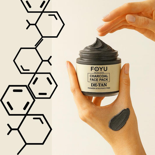 FOYU Charcoal De-Tan Face Pack, Removes Tan & Purifies Skin, Paraben & Sulphate Free, For All Skin Types, 100g