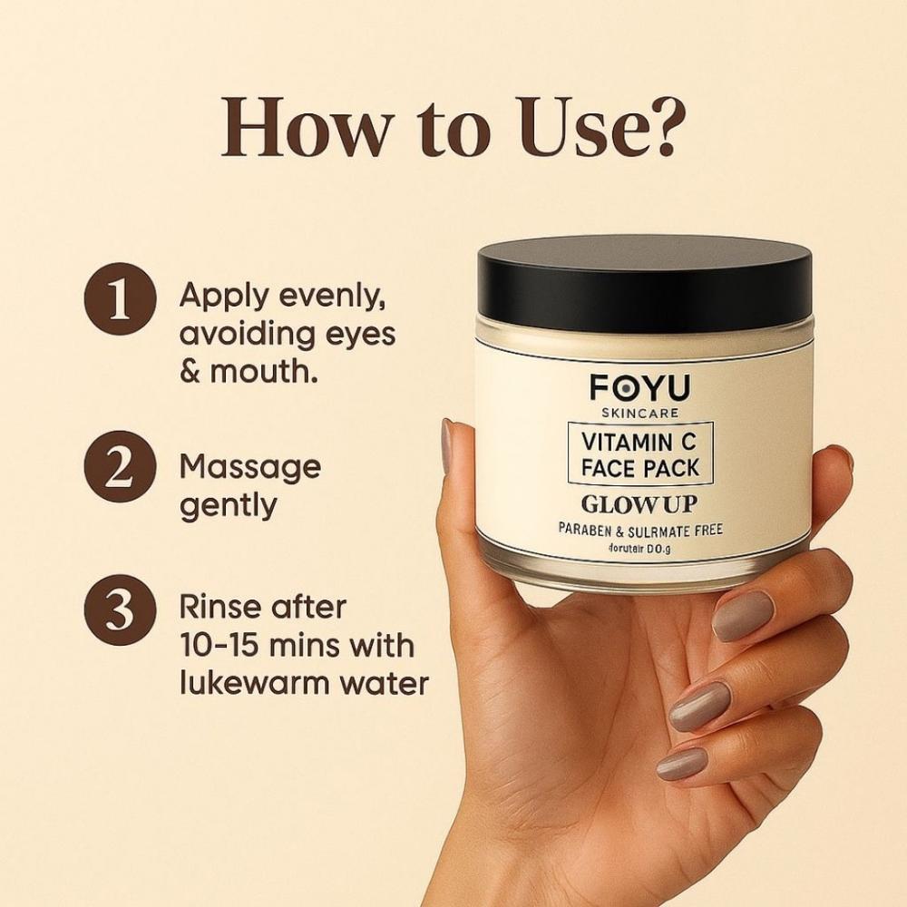 FOYU Skincare Vitamin C Face Pack, Brightening & Dark Spot Reduction, All Skin Types, Paraben & Sulphate Free, 100g